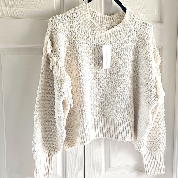 Treasure & Bond Mixed Stitch Fringe Chunky Sweater 1X Ivory Dove New - Picture 4 of 15